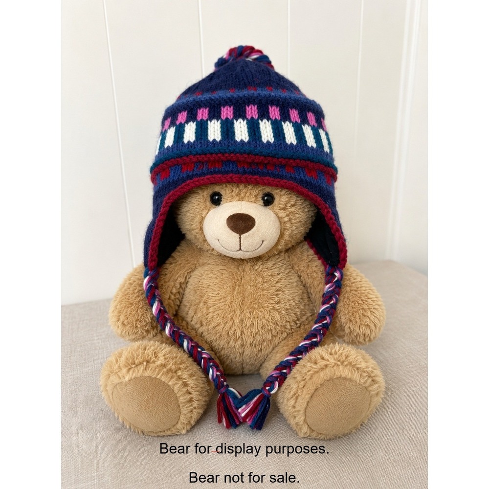 Unbranded Wool Earflap Beanie Hat Unisex OS Navy Blue Excellent Nepal Knit